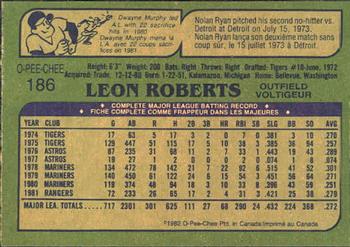1982 O-Pee-Chee #186 Leon Roberts Back