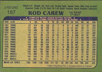 1982 O-Pee-Chee #187 Rod Carew Back