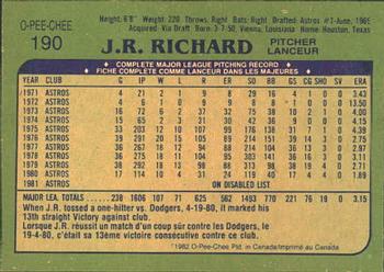 1982 O-Pee-Chee #190 J.R. Richard Back