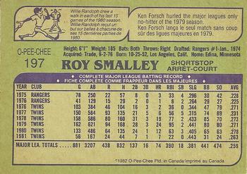 1982 O-Pee-Chee #197 Roy Smalley Back