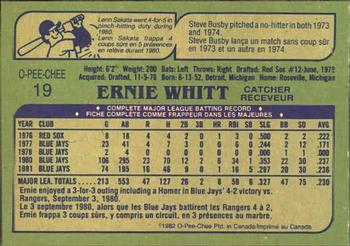 1982 O-Pee-Chee #19 Ernie Whitt Back