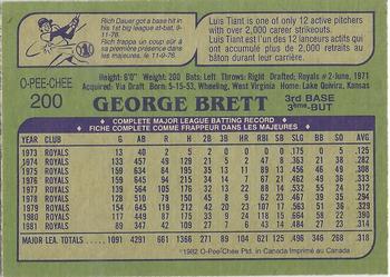 1982 O-Pee-Chee #200 George Brett Back