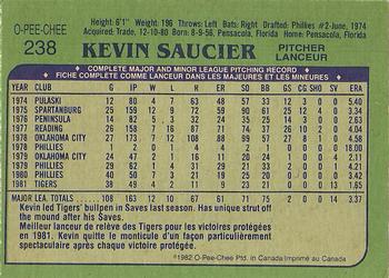 1982 O-Pee-Chee #238 Kevin Saucier Back