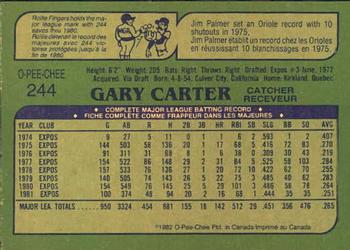 1982 O-Pee-Chee #244 Gary Carter Back