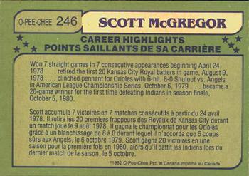 1982 O-Pee-Chee #246 Scott McGregor Back