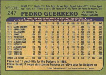 1982 O-Pee-Chee #247 Pedro Guerrero Back