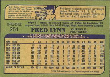 1982 O-Pee-Chee #251 Fred Lynn Back