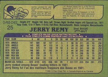 1982 O-Pee-Chee #25 Jerry Remy Back