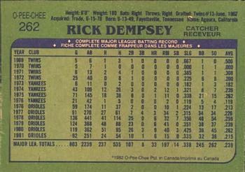 1982 O-Pee-Chee #262 Rick Dempsey Back