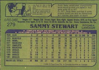 1982 O-Pee-Chee #279 Sammy Stewart Back