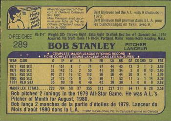1982 O-Pee-Chee #289 Bob Stanley Back