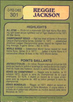 1982 O-Pee-Chee #301 Reggie Jackson Back