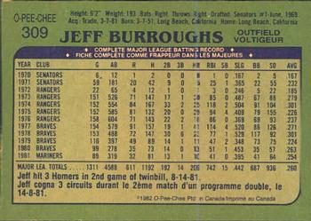 1982 O-Pee-Chee #309 Jeff Burroughs Back