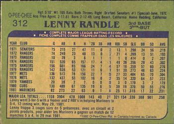 1982 O-Pee-Chee #312 Len Randle Back