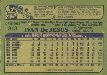 1982 O-Pee-Chee #313 Ivan DeJesus Back