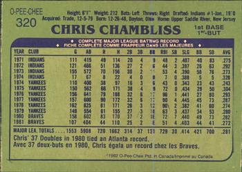 1982 O-Pee-Chee #320 Chris Chambliss Back