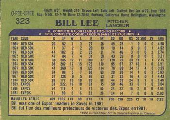 1982 O-Pee-Chee #323 Bill Lee Back