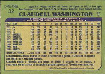 1982 O-Pee-Chee #32 Claudell Washington Back