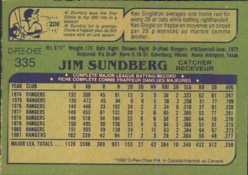 1982 O-Pee-Chee #335 Jim Sundberg Back