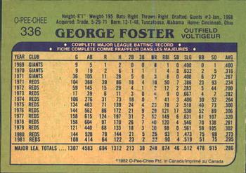 1982 O-Pee-Chee #336 George Foster Back