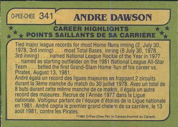 1982 O-Pee-Chee #341 Andre Dawson Back