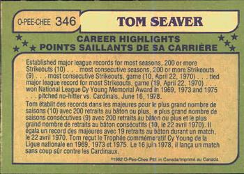 1982 O-Pee-Chee #346 Tom Seaver Back