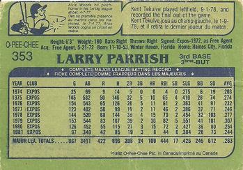 1982 O-Pee-Chee #353 Larry Parrish Back