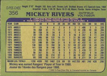 1982 O-Pee-Chee #356 Mickey Rivers Back