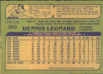 1982 O-Pee-Chee #369 Dennis Leonard Back