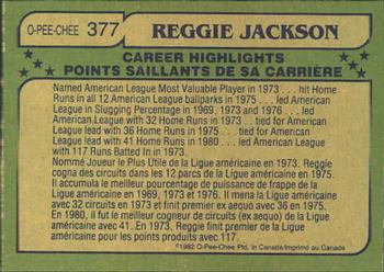 1982 O-Pee-Chee #377 Reggie Jackson Back