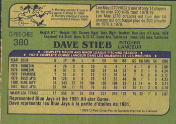 1982 O-Pee-Chee #380 Dave Stieb Back