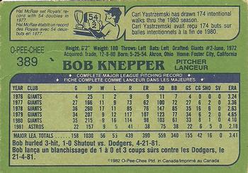 1982 O-Pee-Chee #389 Bob Knepper Back