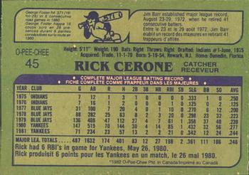 1982 O-Pee-Chee #45 Rick Cerone Back