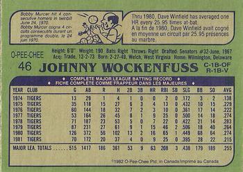 1982 O-Pee-Chee #46 Johnny Wockenfuss Back