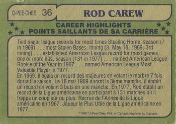 1982 O-Pee-Chee #36 Rod Carew Back