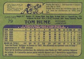 1982 O-Pee-Chee #79 Tom Hume Back