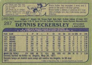 1982 O-Pee-Chee #287 Dennis Eckersley Back