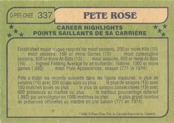 1982 O-Pee-Chee #337 Pete Rose Back
