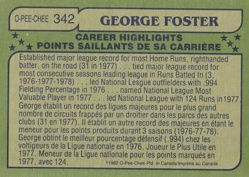 1982 O-Pee-Chee #342 George Foster Back