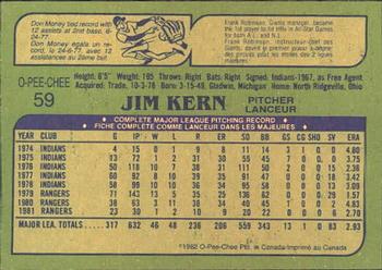 1982 O-Pee-Chee #59 Jim Kern Back