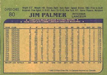 1982 O-Pee-Chee #80 Jim Palmer Back