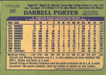 1982 O-Pee-Chee #98 Darrell Porter Back