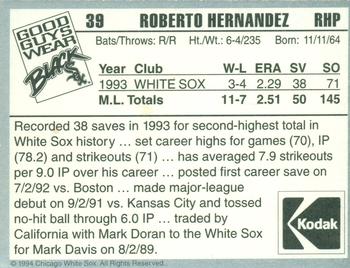 1994 Kodak Chicago White Sox #NNO Roberto Hernandez Back