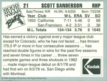 1994 Kodak Chicago White Sox #NNO Scott Sanderson Back