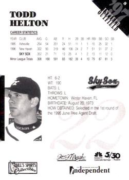 1997 Colorado Springs Sky Sox #8 Todd Helton Back