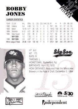 1997 Colorado Springs Sky Sox #11 Bobby Jones Back