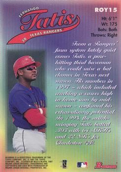 1997 Bowman - 1998 Rookie of the Year Favorites #ROY15 Fernando Tatis Back