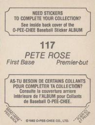 1982 O-Pee-Chee Stickers #117 Pete Rose Back