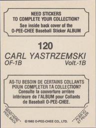 1982 O-Pee-Chee Stickers #120 Carl Yastrzemski Back