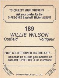 1982 O-Pee-Chee Stickers #189 Willie Wilson Back
